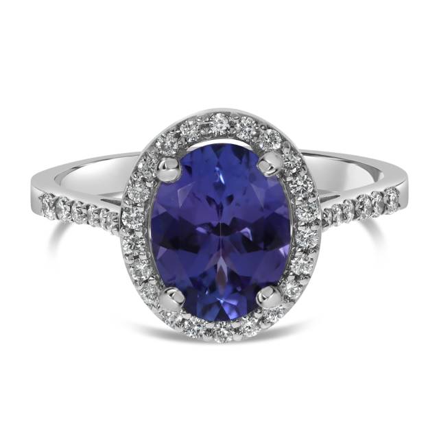 Кольцо из белого золота с бриллиантами и танзанитом (061552)