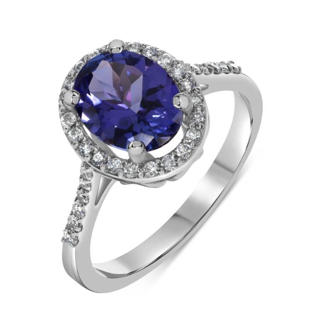 Кольцо из белого золота с бриллиантами и танзанитом (061552)