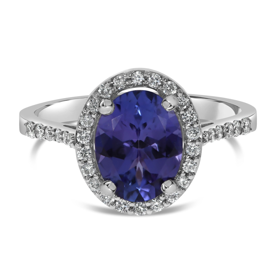 Кольцо из белого золота с бриллиантами и танзанитом (061552)