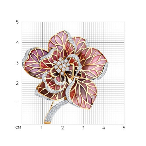 Брошь из красного золота с бриллиантамии эмалью 