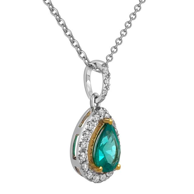 Кулон из белого золота с бриллиантами и изумрудом (052545)