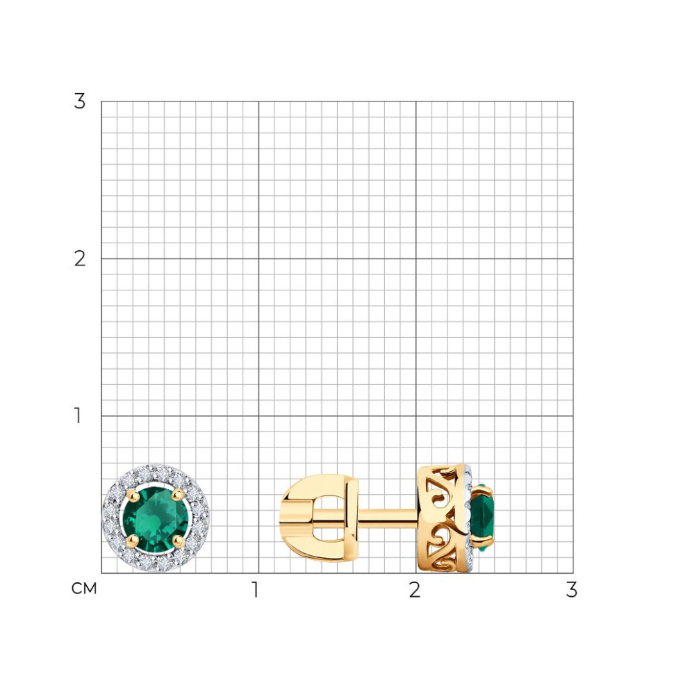 Серьги пусеты из красного золота с бриллиантами и изумрудами (052771)