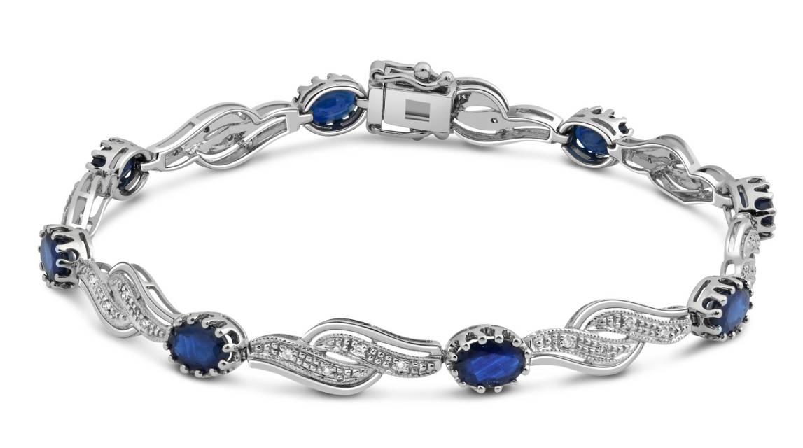 Браслет из белого золота с бриллиантами и сапфирами (023985)