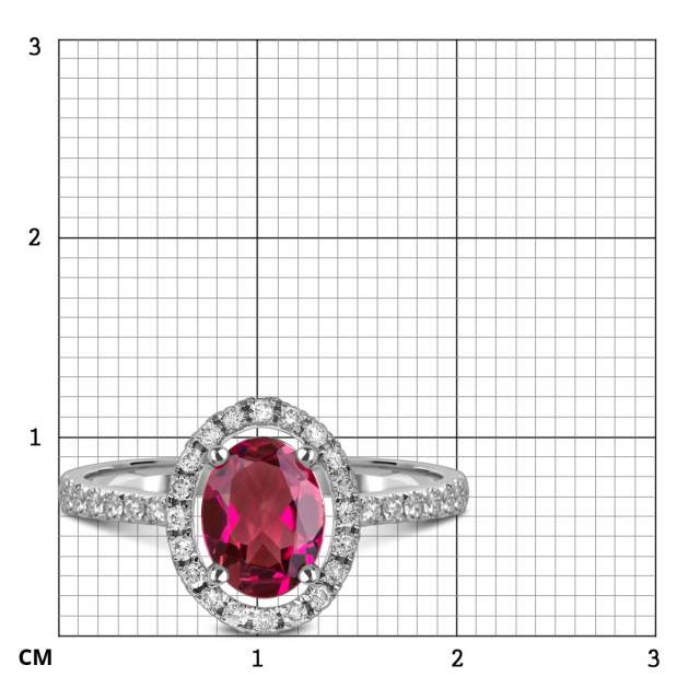 Кольцо из белого золота с бриллиантами и турмалином (061128)