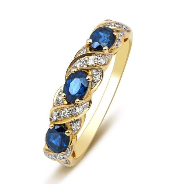 Кольцо из желтого золота с бриллиантами и сапфирами (012909)