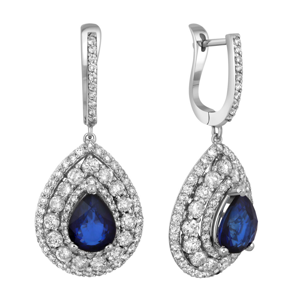 Серьги из белого золота с бриллиантами и сапфирами (040878)