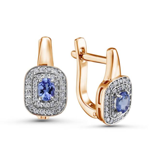 Серьги из красного золота с бриллиантами и танзанитами (051409)