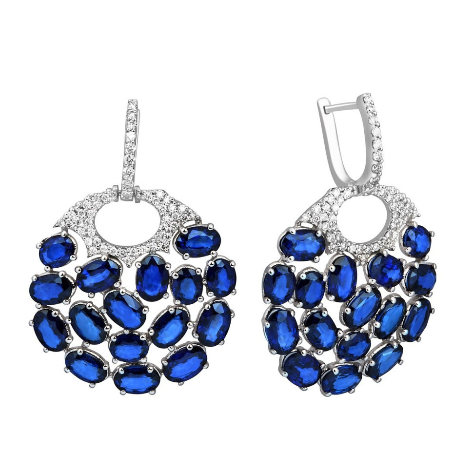 Серьги с сапфирами и бриллиантами из белого золота (009655)