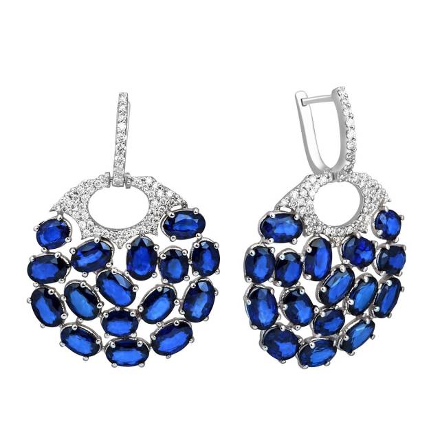 Серьги с сапфирами и бриллиантами из белого золота (009655)