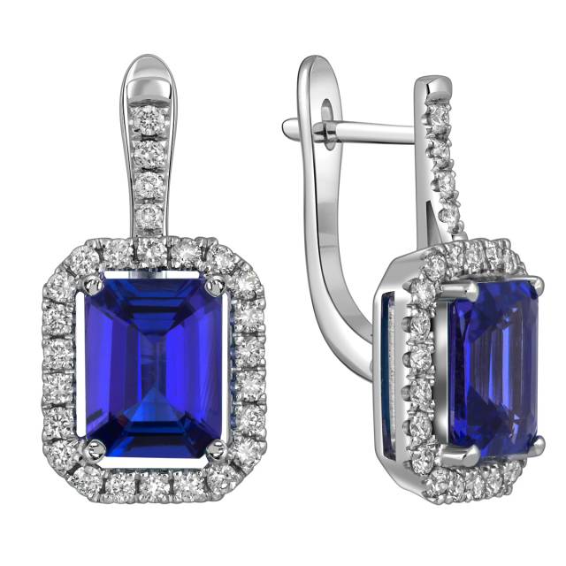Серьги из белого золота с бриллиантами и танзанитом (059083)