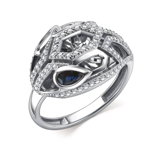 Кольцо из белого золота с бриллиантами и сапфирами (060373)