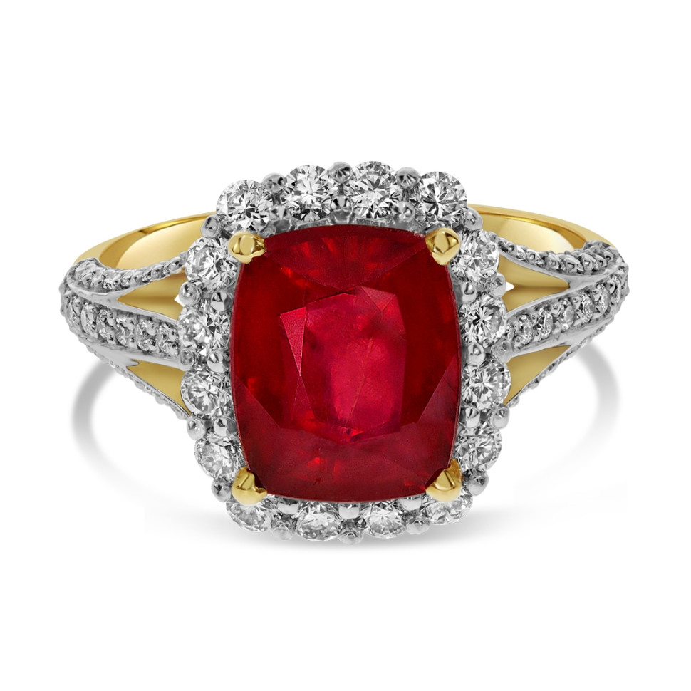 Кольцо из жёлтого золота с бриллиантами и рубином (060558)