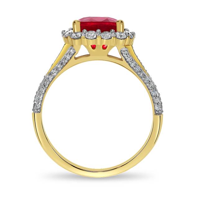 Кольцо из жёлтого золота с бриллиантами и рубином (060558)