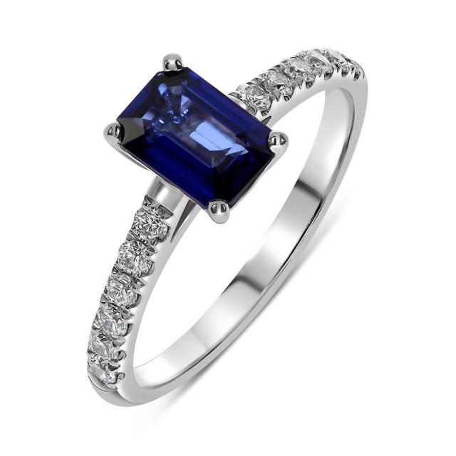 Кольцо из белого золота с бриллиантами и сапфиром (058777)