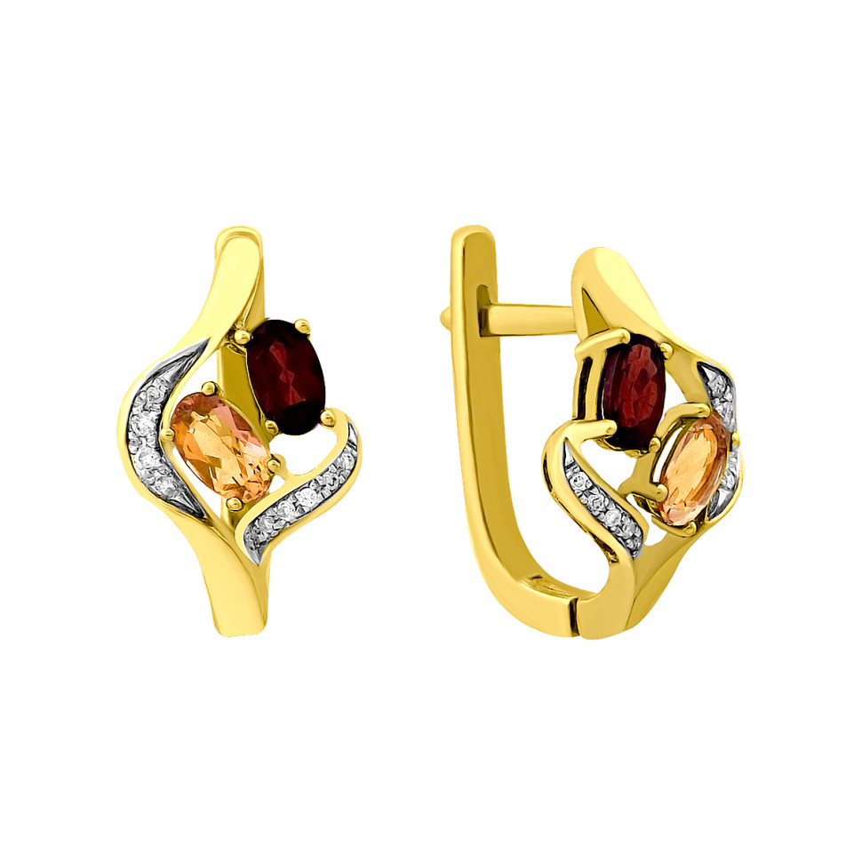 Серьги из жёлтого золота с бриллиантами гранатами и цитрином (022119)