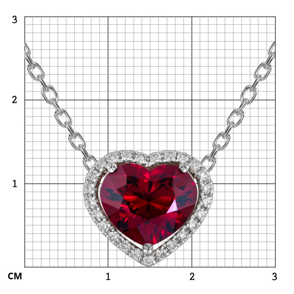 Колье из белого золота с бриллиантами и гранатом Сердце (055537)