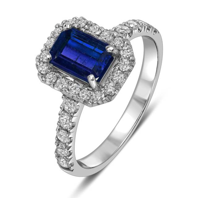 Кольцо из белого золота с бриллиантами и сапфиром (063716)