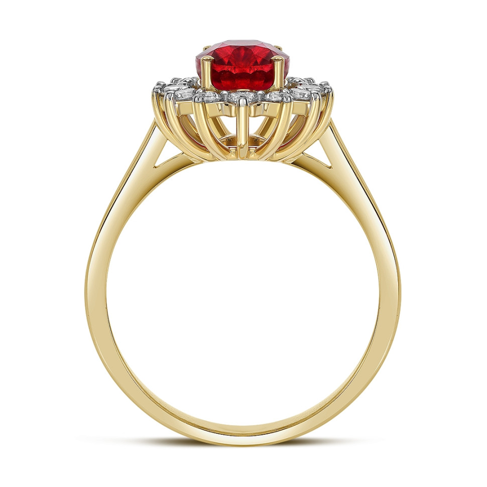 Кольцо из жёлтого золота с бриллиантами и рубином (046084)