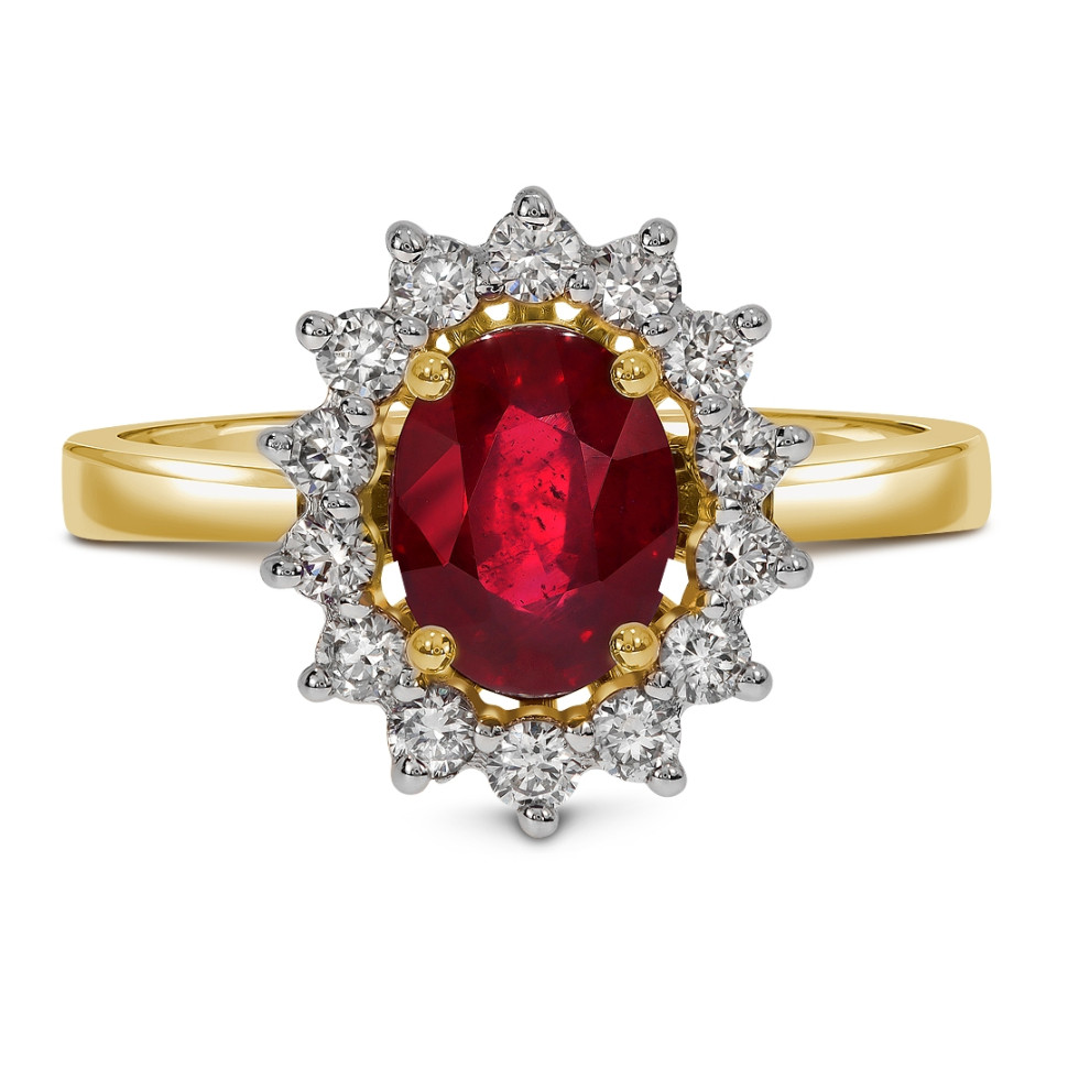 Кольцо из жёлтого золота с бриллиантами и рубином (046084)
