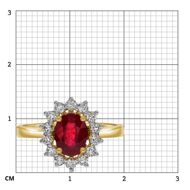 Кольцо из жёлтого золота с бриллиантами и рубином (046084)