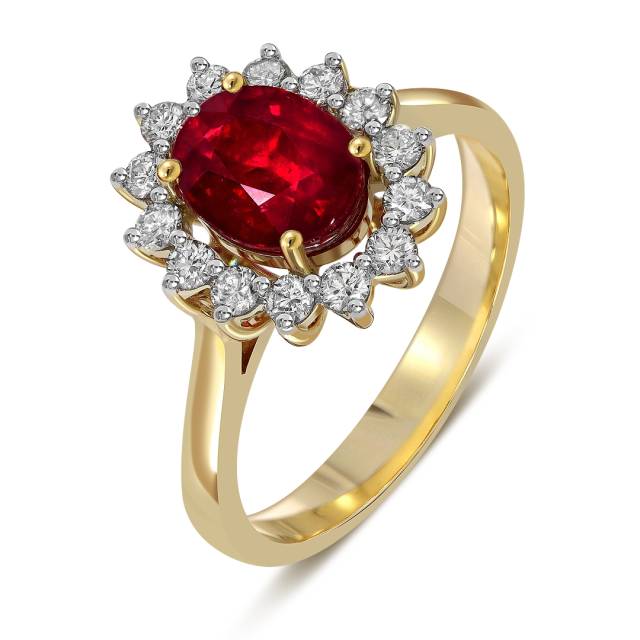 Кольцо из жёлтого золота с бриллиантами и рубином (046084)