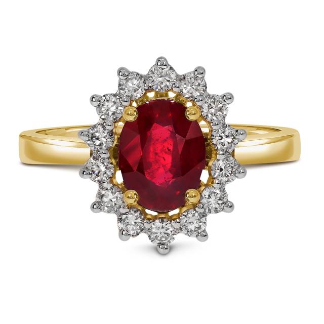 Кольцо из жёлтого золота с бриллиантами и рубином (046084)