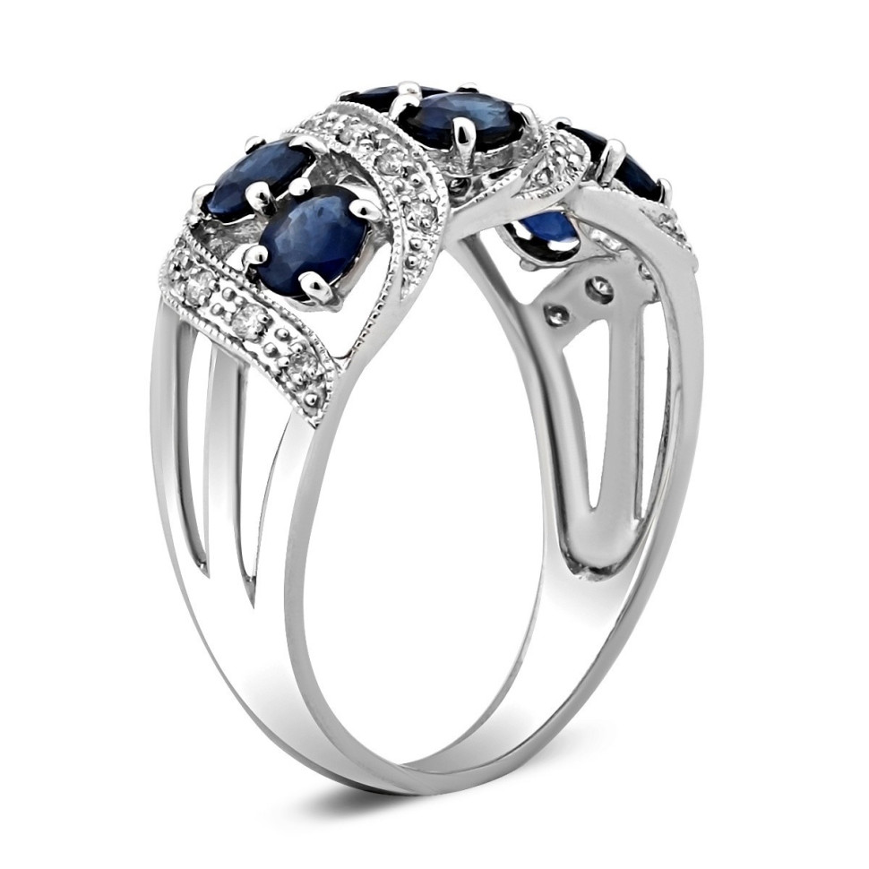 Кольцо из белого золота с бриллиантами и сапфирами (023016)