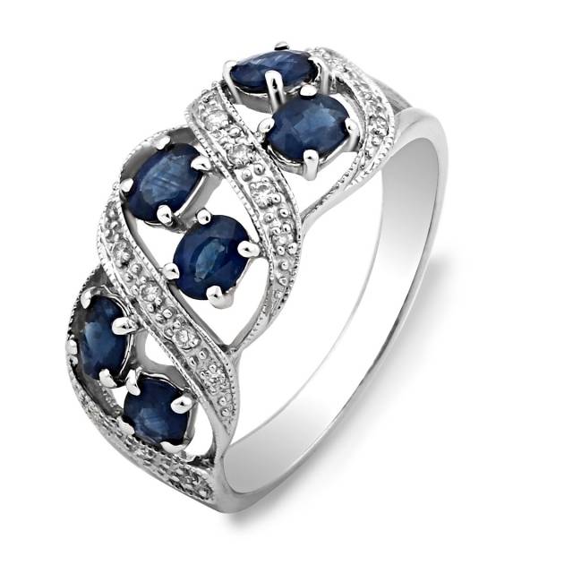 Кольцо из белого золота с бриллиантами и сапфирами (023016)