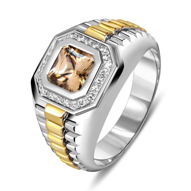 Кольцо из белого золота с бриллиантами и цирконом (059975)