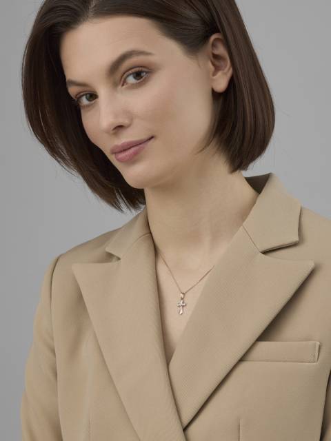 Кулон крест из комбинированного золота с бриллиантами (048740)