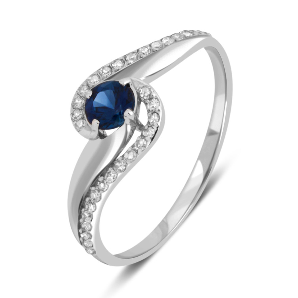 Кольцо из белого золота с бриллиантами и сапфиром (028324)