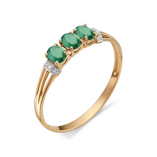 Кольцо из красного золота с бриллиантами и зелёными агатами (042001)