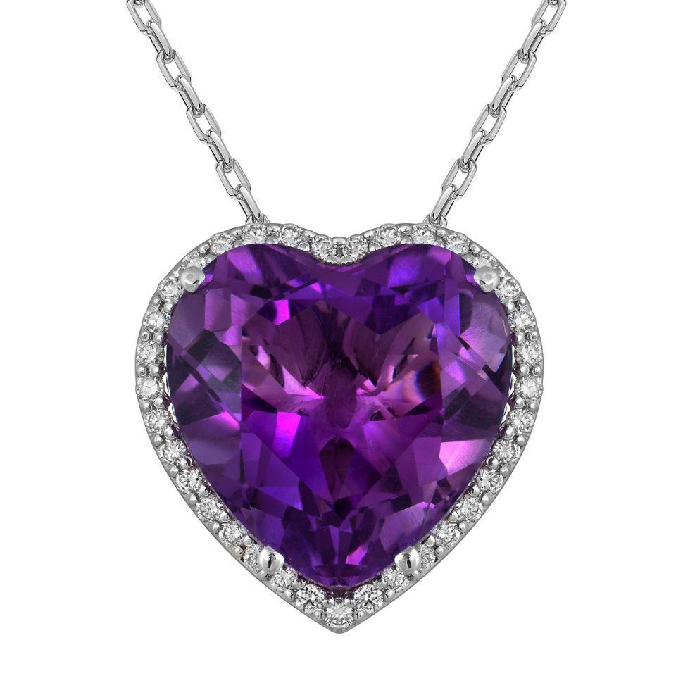 Колье из белого золота с бриллиантами и аметистом 