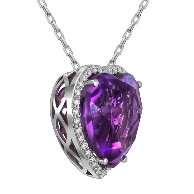 Колье из белого золота с бриллиантами и аметистом "Сердце" (063678)