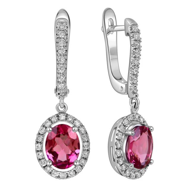 Серьги из белого золота с бриллиантами и турмалинами (061130)