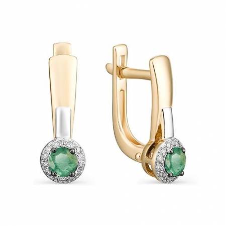Серьги из комбинированного золота с бриллиантами и изумрудами (039575)