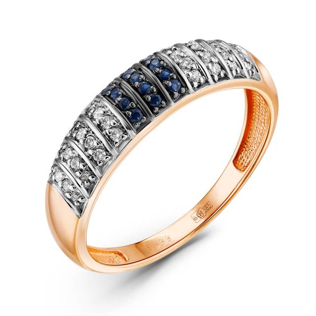 Кольцо из красного золота с бриллиантами и сапфирами (060094)