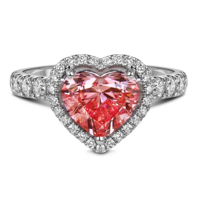 Помолвочное кольцо из белого золота с розовым бриллиантом "Сердце" (060517)