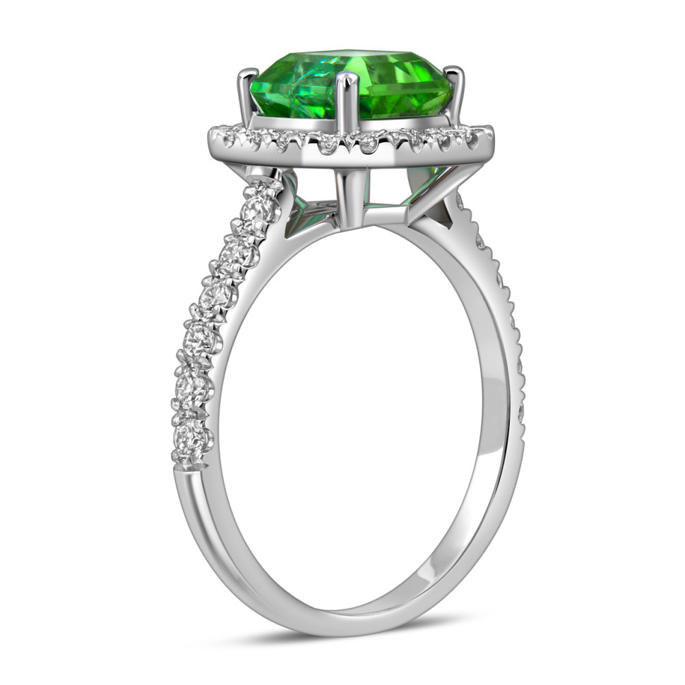 Кольцо из белого золота с бриллиантами и зелёным турмалином (058463)