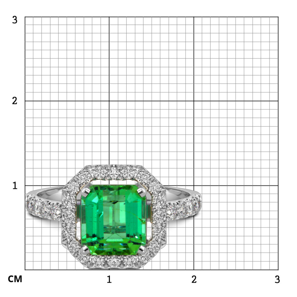 Кольцо из белого золота с бриллиантами и зелёным турмалином (058463)