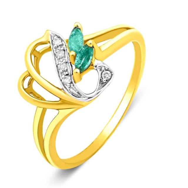 Кольцо из комбинированного золота с бриллиантами и изумрудами (016950)