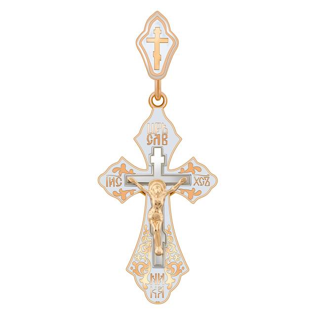 Кулон крест из красного золота с с эмалью (038543)