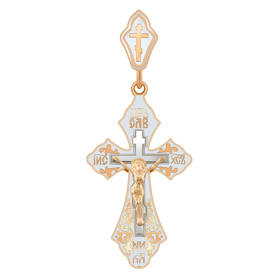 Кулон крест из красного золота с с эмалью (038543)