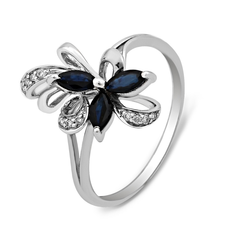 Кольцо из белого золота с бриллиантами и сапфирами (021030)