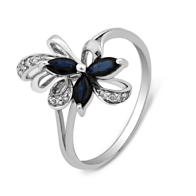 Кольцо из белого золота с бриллиантами и сапфирами (021030)