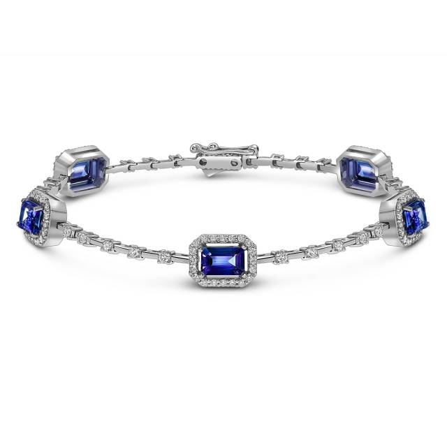 Браслет из белого золота с бриллиантами и сапфирами (061543)