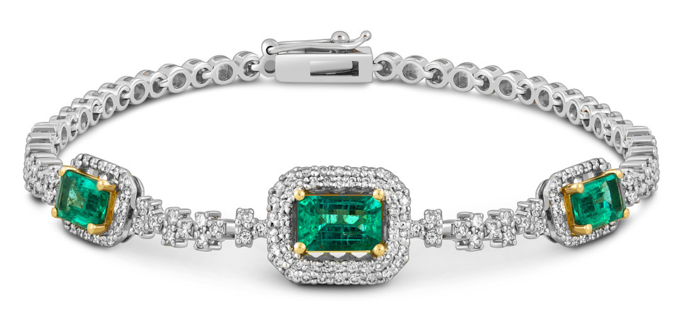 Браслет из белого золота с бриллиантами и изумрудами (051827)