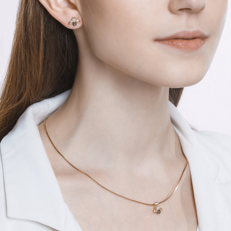 Серьги пусеты из красного золота с бриллиантами 