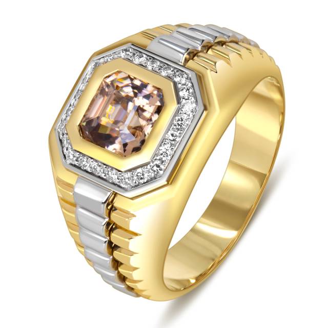 Кольцо из комбинированного золота с бриллиантами и цирконом (060338)