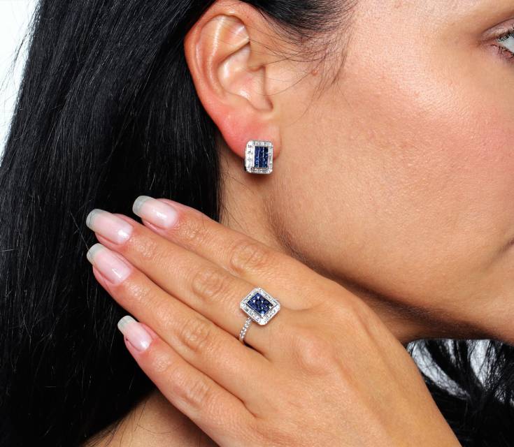 Серьги из белого золота с бриллиантами и сапфирами (042709)